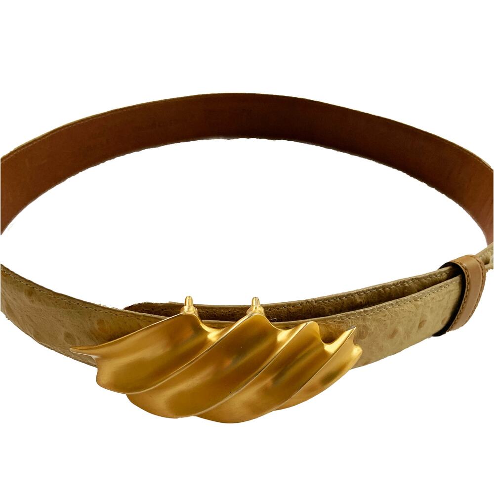 Terry Stack Fashion Belt Beige Italian Calfskin Leather 29" In Length Size S